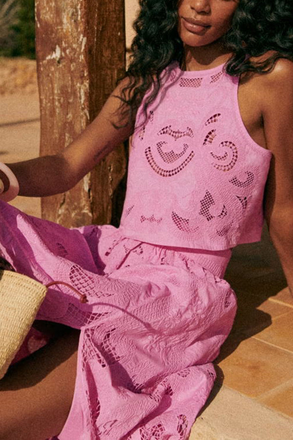 Lorena | Conjunto de verano de encaje con falda de cintura alta