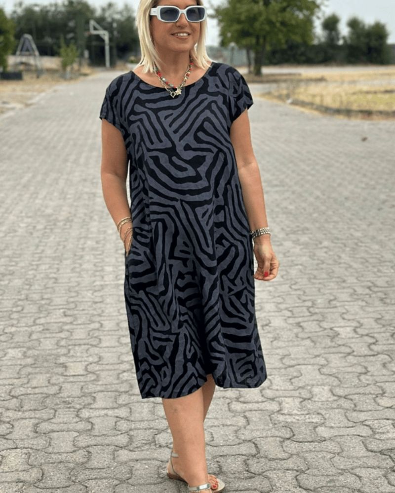 Nelia™ – Vestido de Verano con Cuello Redondo y Estampado Elegante