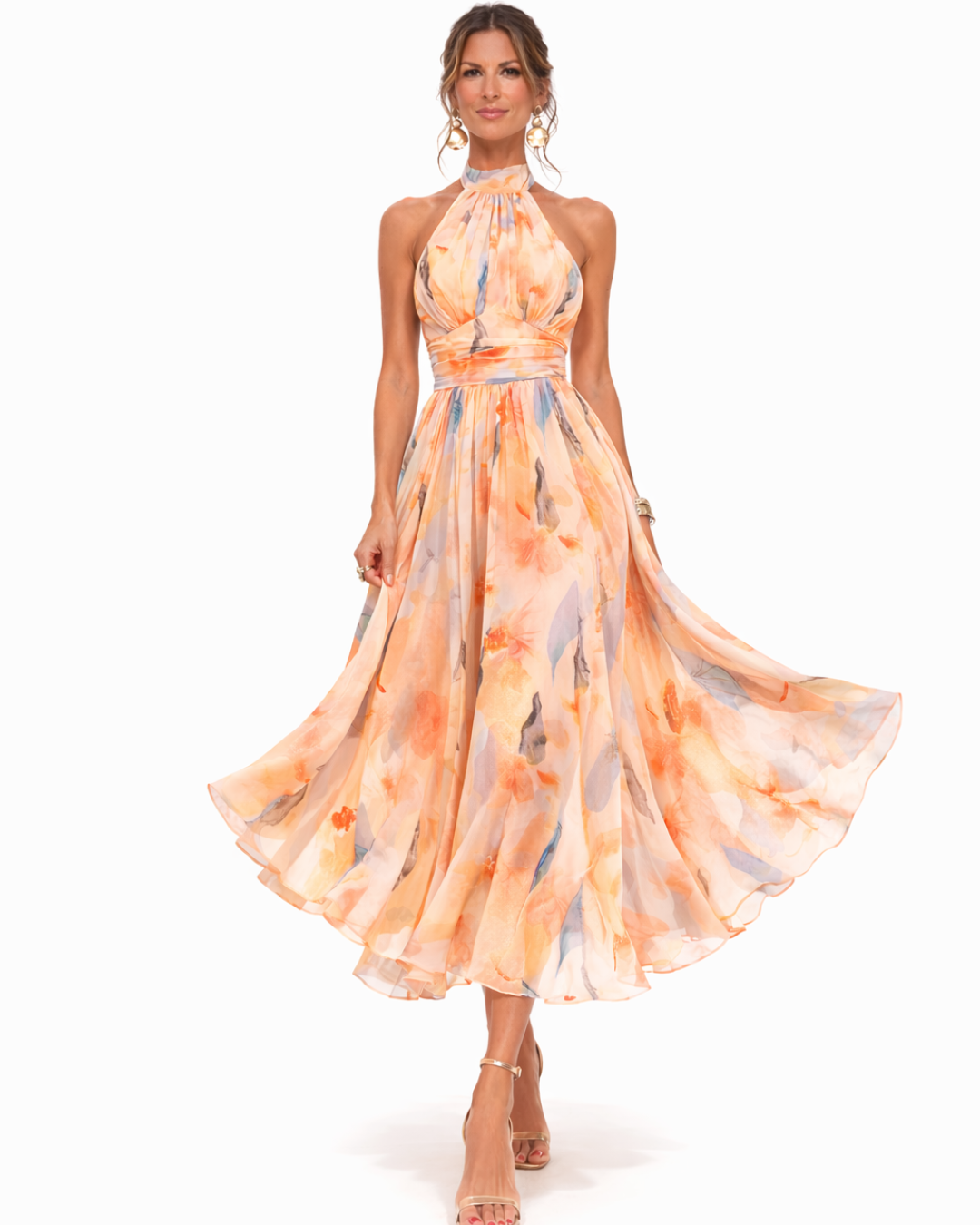 Aurora - Vestido con cuello halter y estampado acuarela