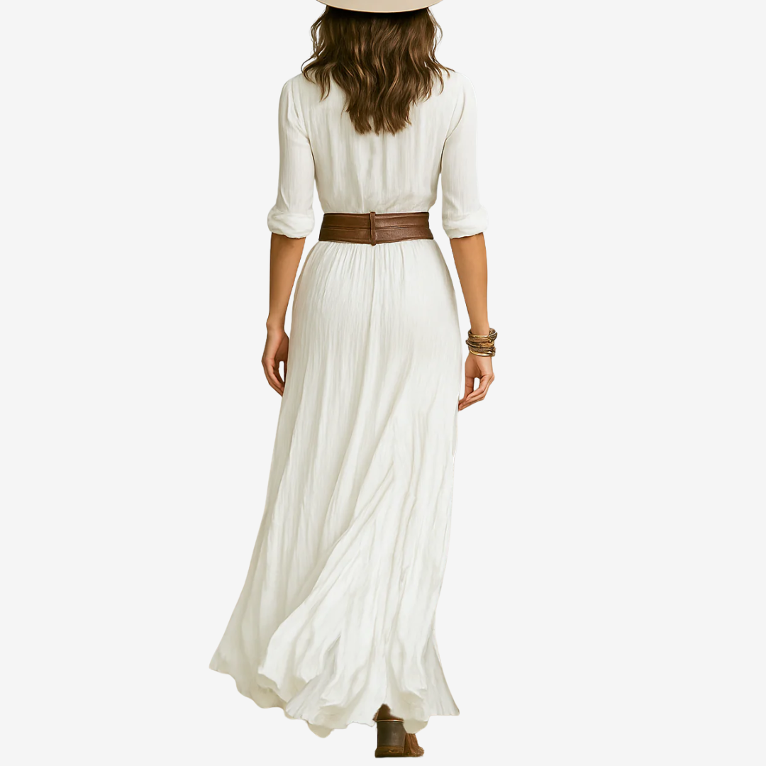 Eve™ – Vestido Largo Fluido con Cinturón