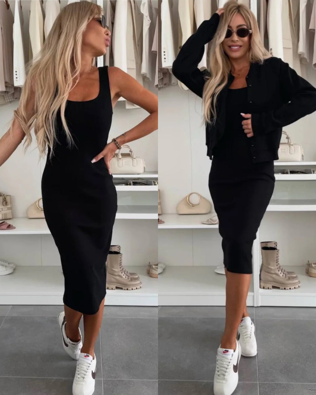Karin™ | Vestido midi acanalado + Chaqueta bomber