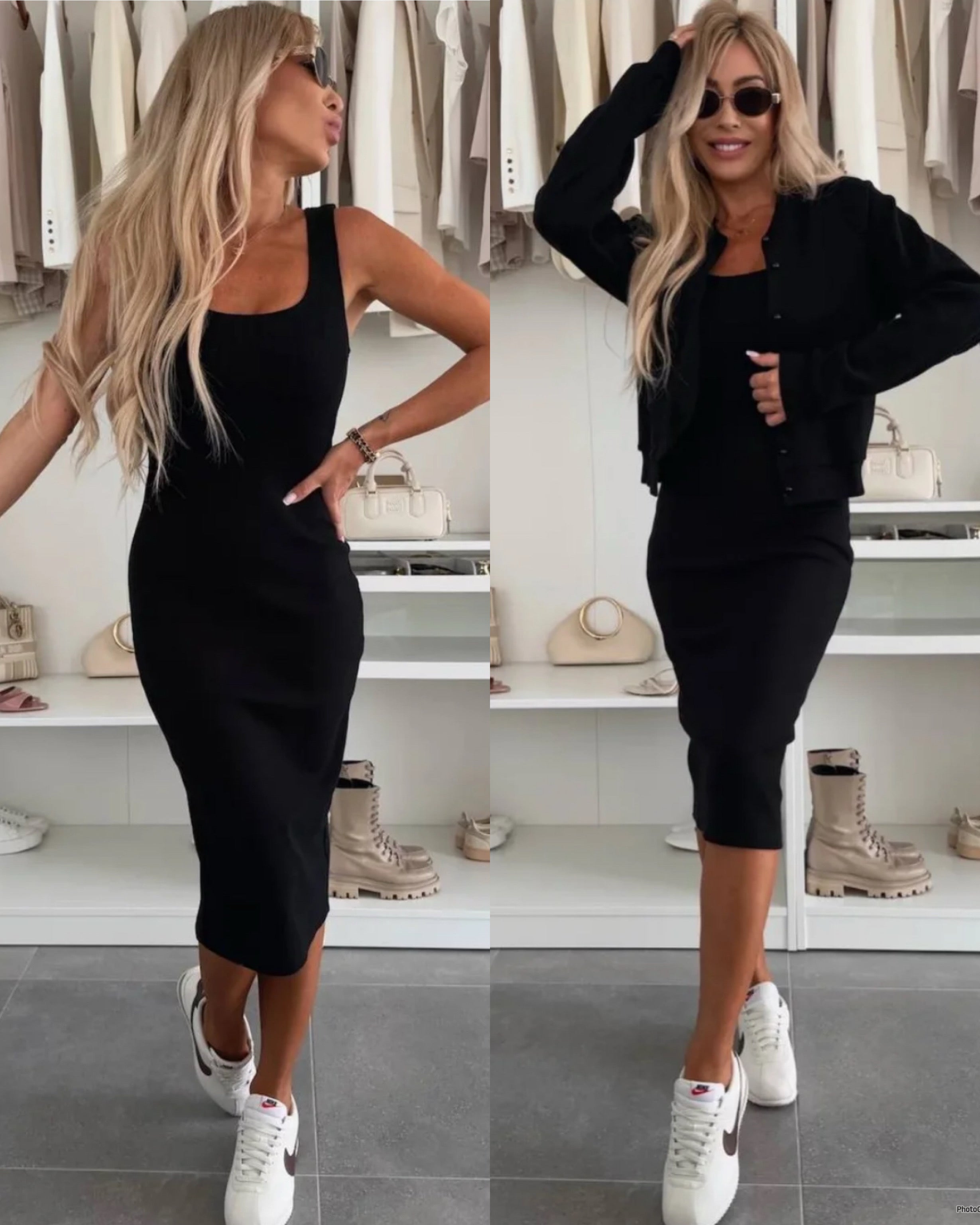 Karin™ | Vestido midi acanalado + Chaqueta bomber