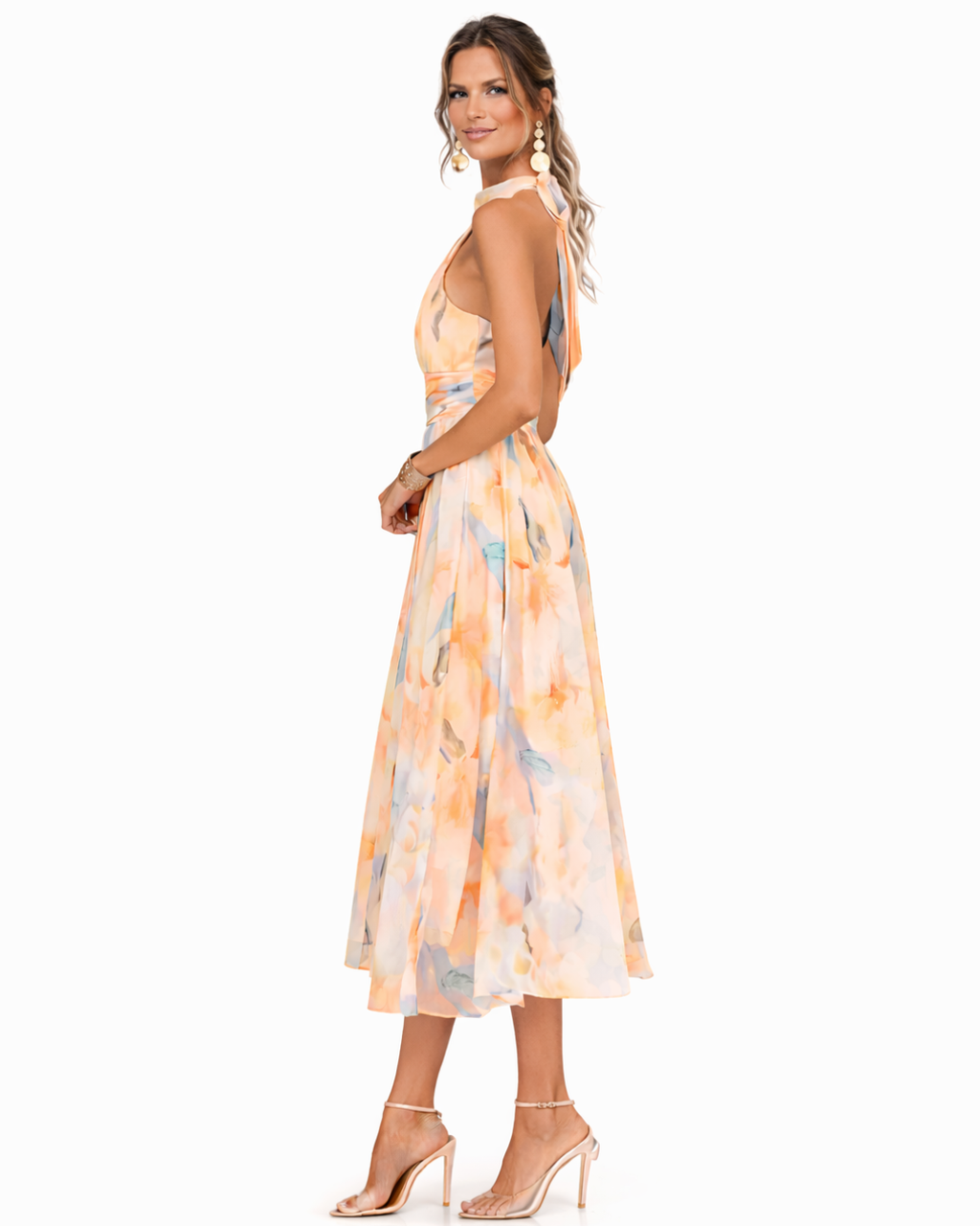 Aurora - Vestido con cuello halter y estampado acuarela