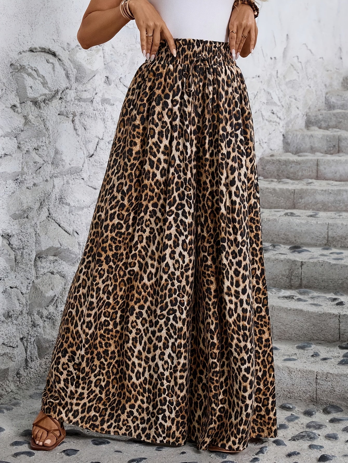 Alaya - pantalón fluido de pata ancha con estampado de leopardo
