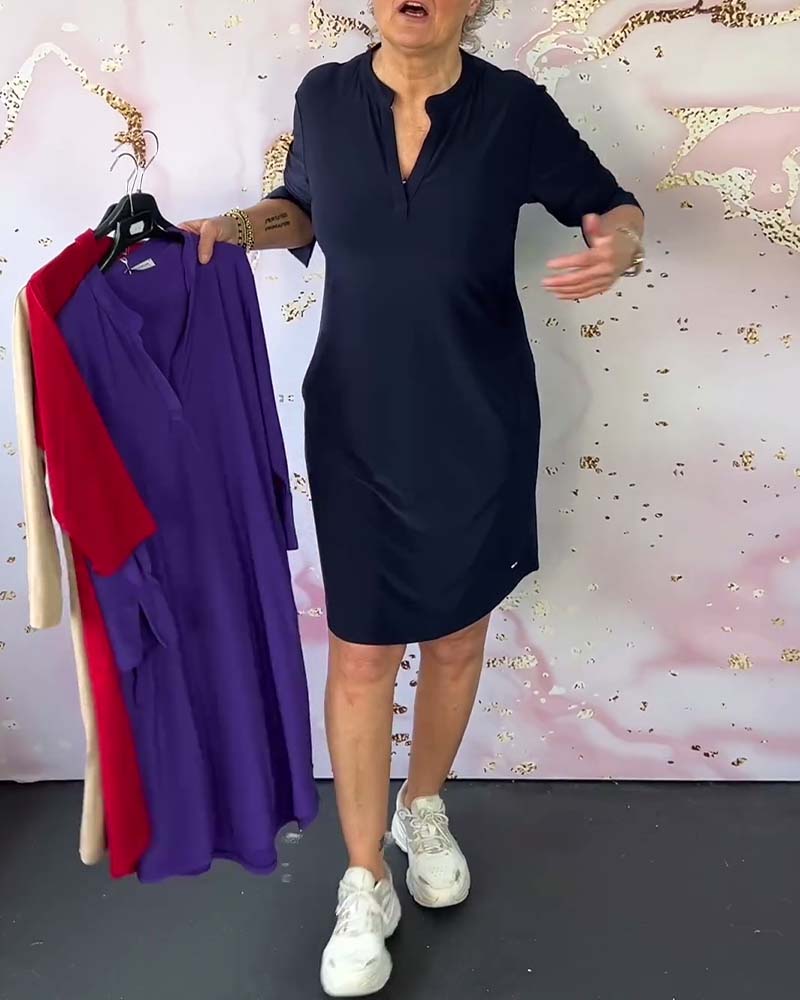 Jessica™ | Vestido liso con escote en V