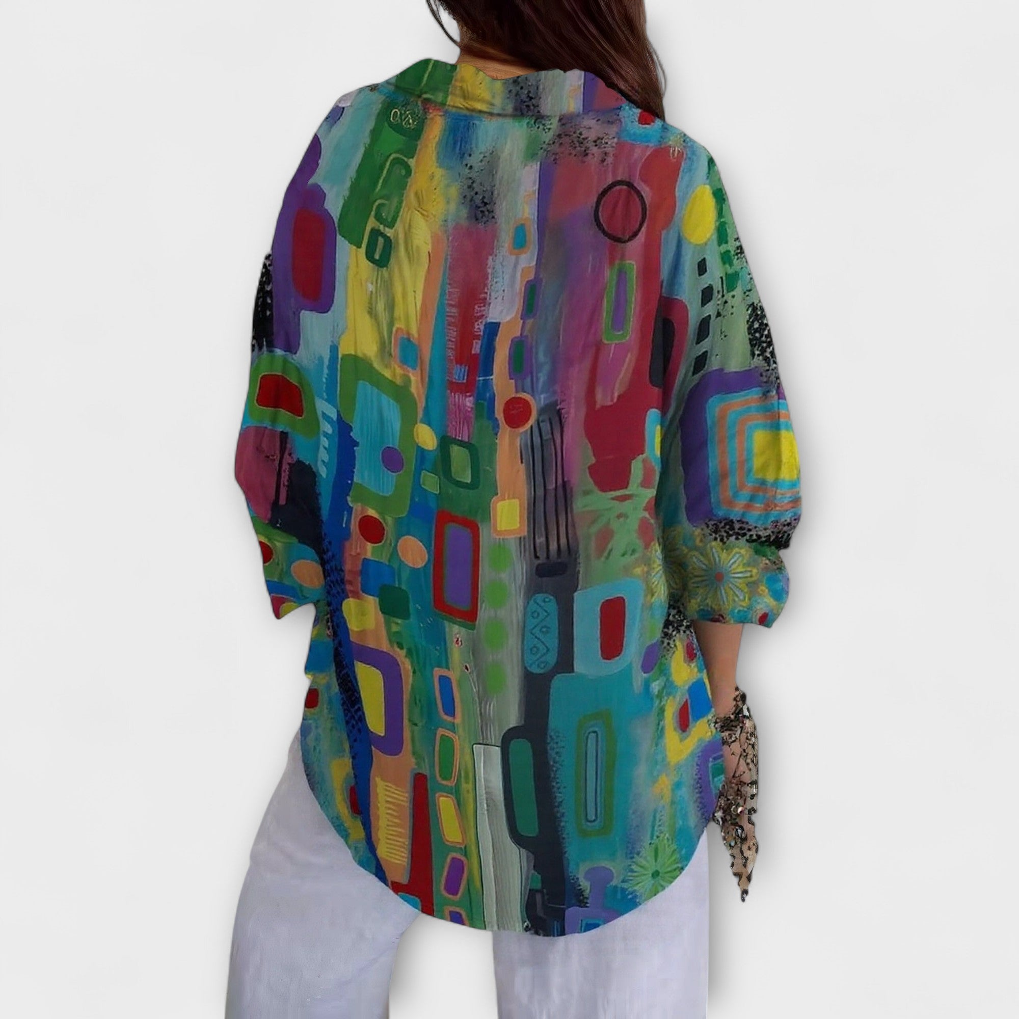 Lina - Camisa de mujer con estampado artístico y corte relajado.
