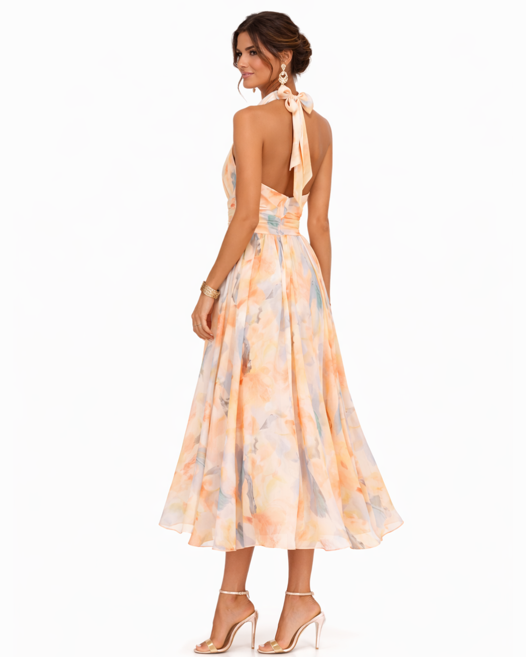 Aurora - Vestido con cuello halter y estampado acuarela