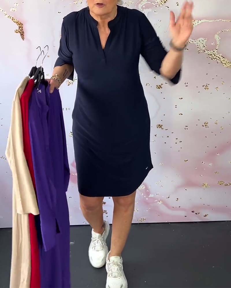 Jessica™ | Vestido liso con escote en V