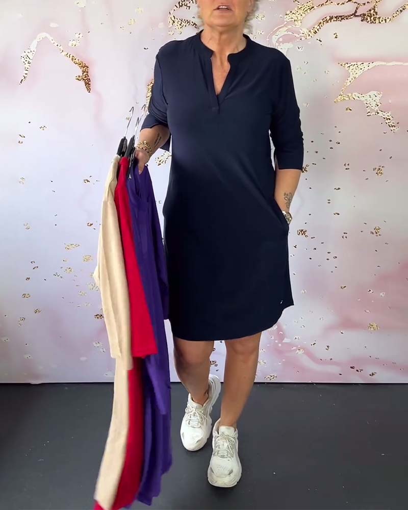Jessica™ | Vestido liso con escote en V