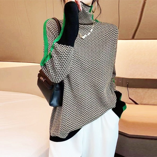 Clemence | Jersey de cuello alto con rayas en contraste