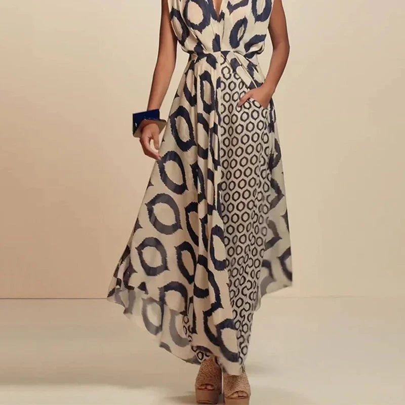 Clara | Vestido Largo Estilo Boho con Estampado Étnico – Corte Fluido y Bolsillos