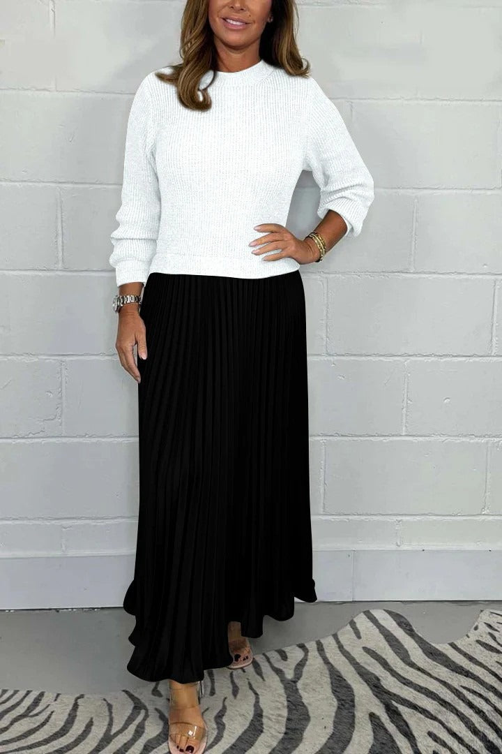 Claudia™ – Vestido Maxi con Jersey y Falda Plisada
