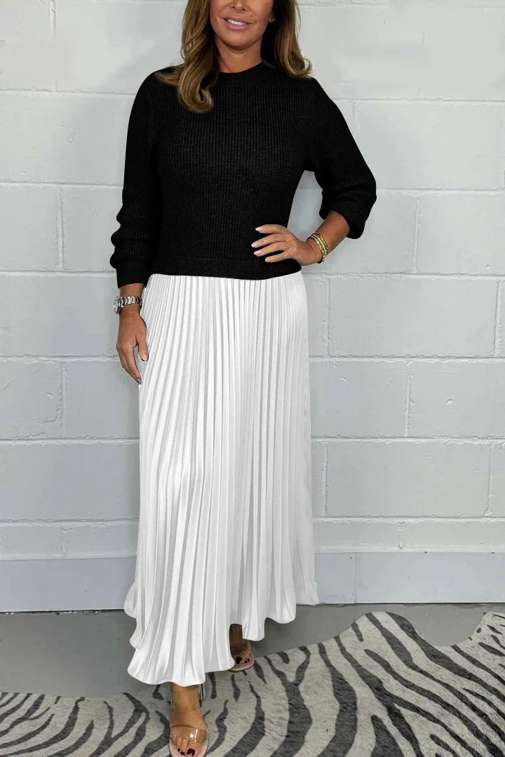 Claudia™ – Vestido Maxi con Jersey y Falda Plisada