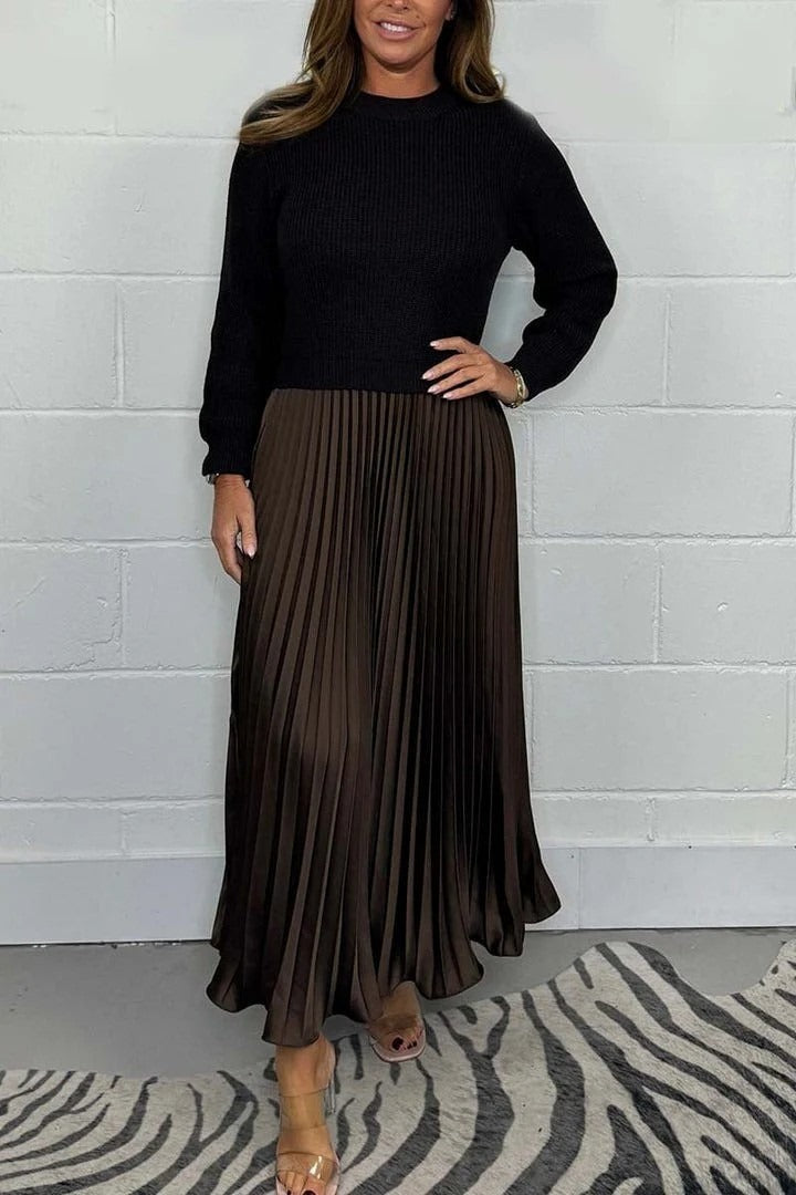 Claudia™ – Vestido Maxi con Jersey y Falda Plisada