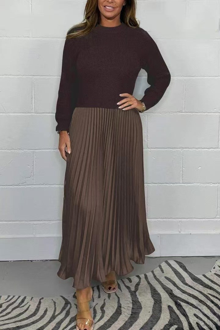 Claudia™ – Vestido Maxi con Jersey y Falda Plisada