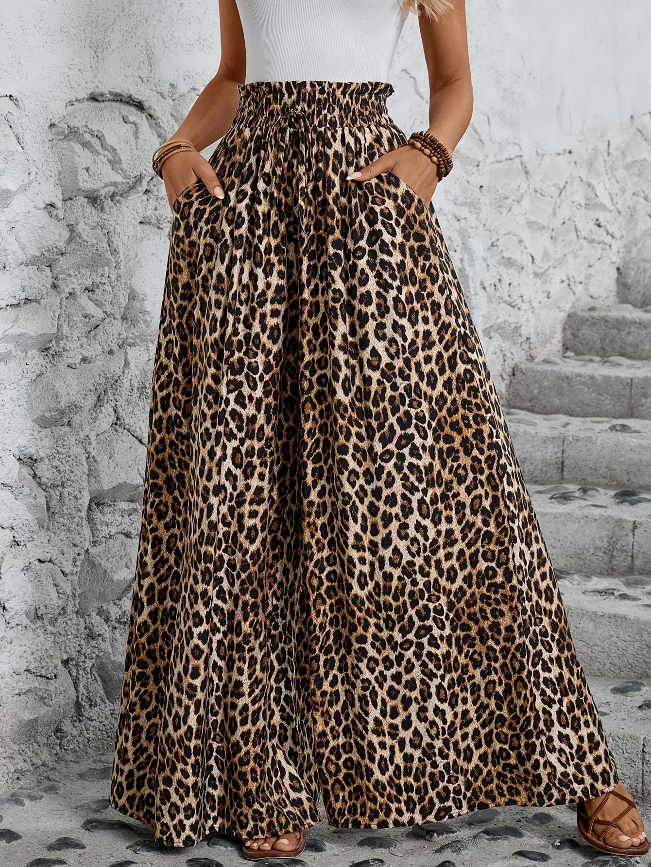 Alaya - pantalón fluido de pata ancha con estampado de leopardo