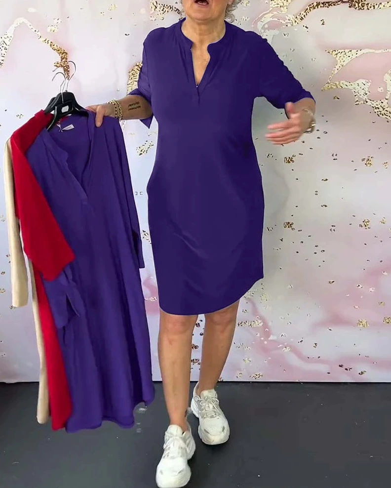 Jessica™ | Vestido liso con escote en V