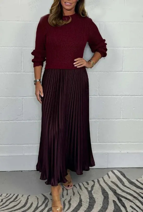 Claudia™ – Vestido Maxi con Jersey y Falda Plisada