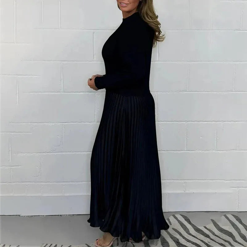Claudia™ – Vestido Maxi con Jersey y Falda Plisada