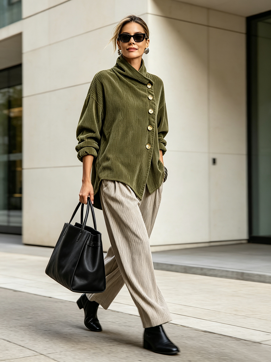Lucilla | Camisa de terciopelo acanalado con cuello alto