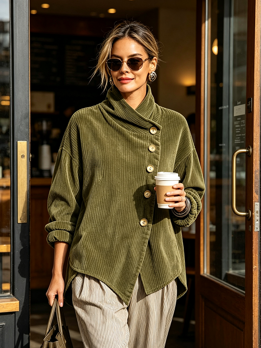 Lucilla | Camisa de terciopelo acanalado con cuello alto