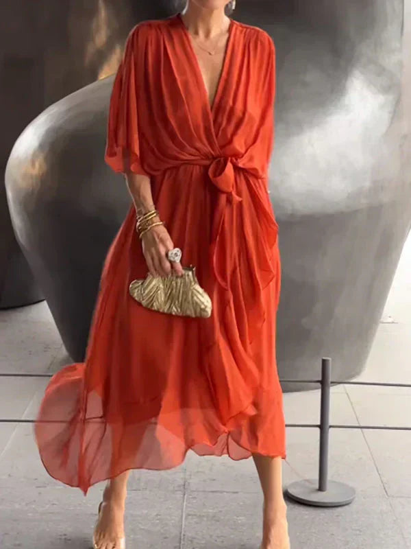 Isabel - Vestido de gasa con escote en V