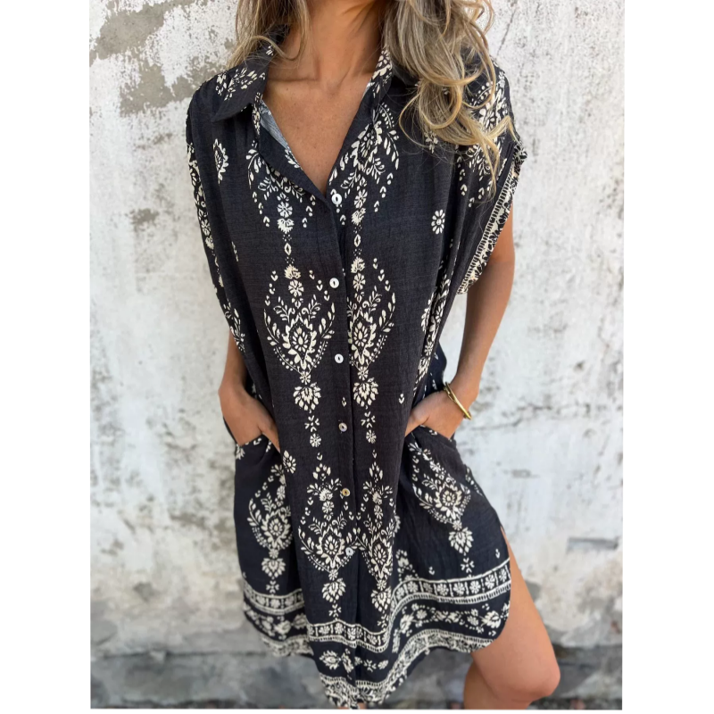 Almudena | Vestido holgado de manga corta con estampado