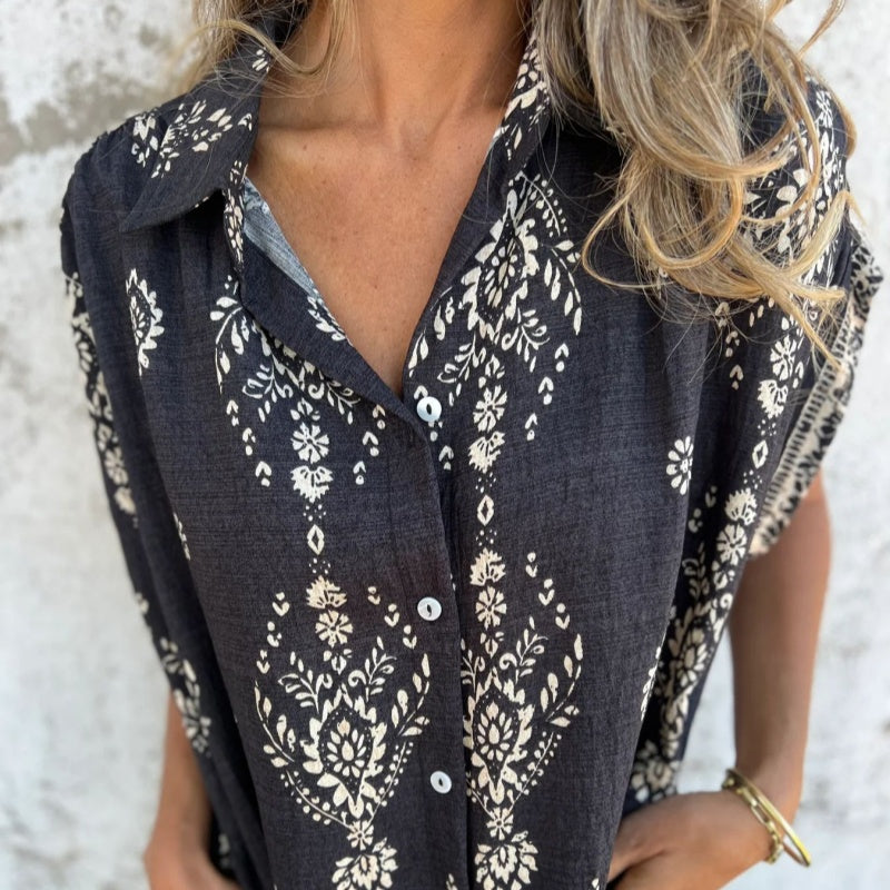 Almudena | Vestido holgado de manga corta con estampado