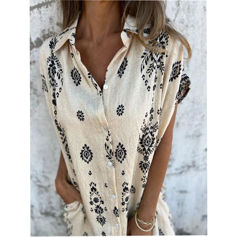 Almudena | Vestido holgado de manga corta con estampado