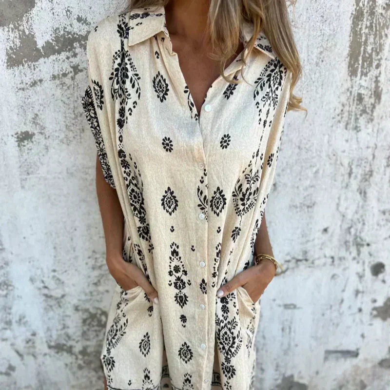 Almudena | Vestido holgado de manga corta con estampado
