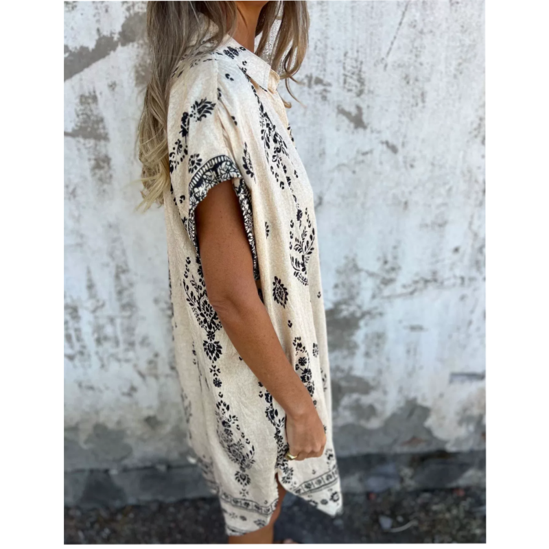 Almudena | Vestido holgado de manga corta con estampado