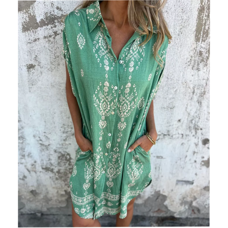 Almudena | Vestido holgado de manga corta con estampado